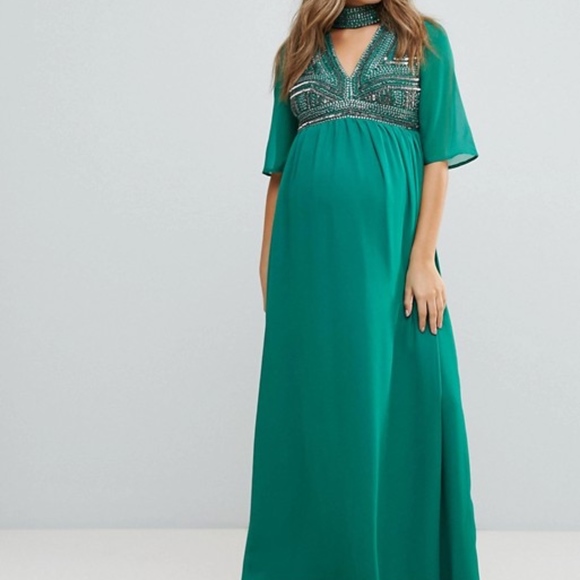 green embellished maxi dress